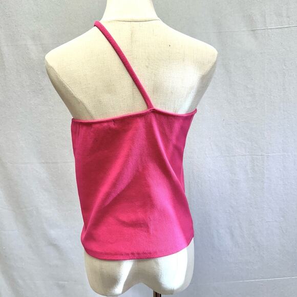Anthropologie Asymmetrical One Strap Ribbed Tank Top Size Small Barbiecore - Picture 6 of 13